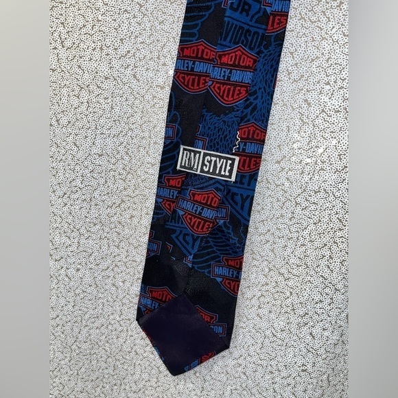 RM Style Ralph Marlin Vintage Red & Blue Harley-Davidson Silk Tie - Picture 4 of 5